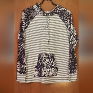 Cow/Stripe Hooded Southern Stitches Top